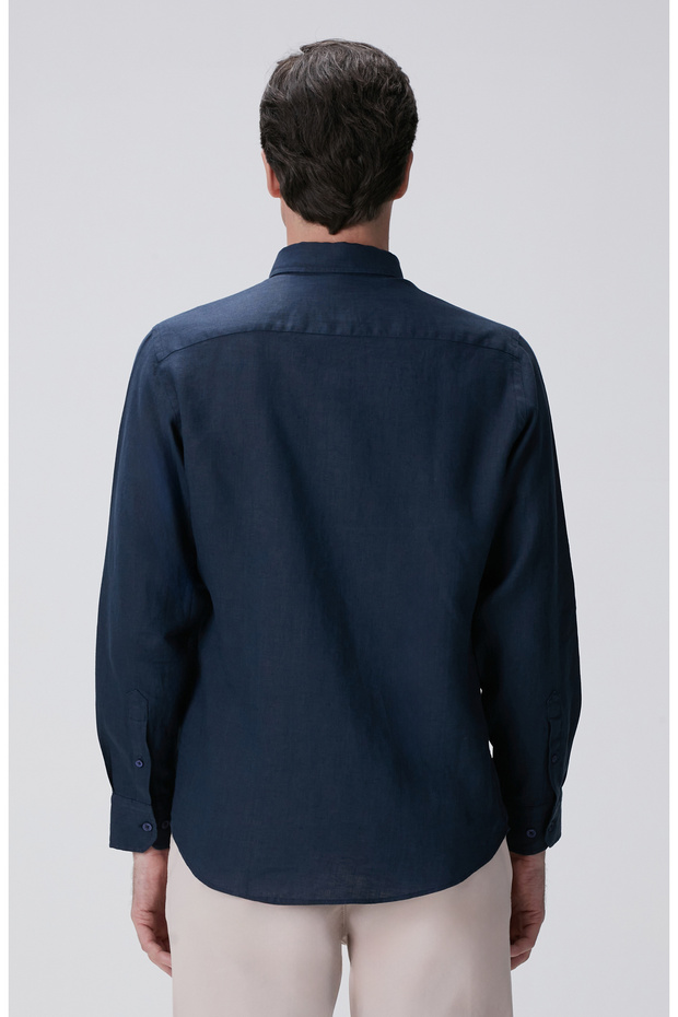 Lacivert Keten Gömlek - 5