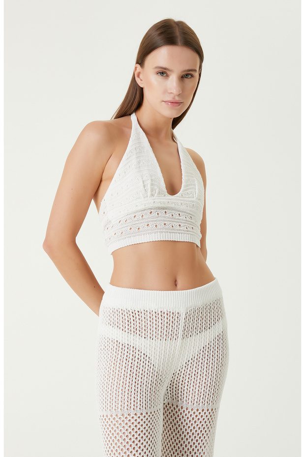 Ekru Ajurlu Plaj Bluz - 4