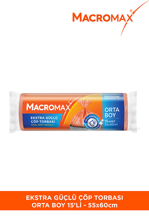 Ekstra Güçlü Çöp Torbası Orta Boy 55x60 Cm, Soft Kokulu 15 Adet Mutfak Poşeti - 1