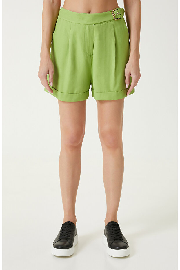 Neon Yeşil Pileli Pantolon - 2