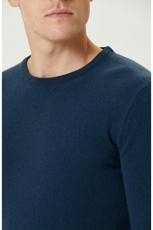 Limited Indigo Kaşmir Karışımlı Basic Kazak - 6