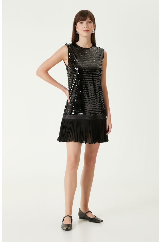 Siyah Payetli Mini Abiye Elbise - 2