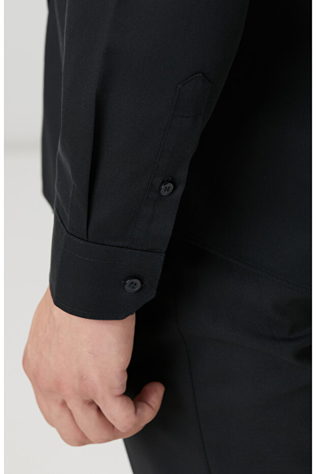 Siyah Non-Iron Saten Gömlek - 7