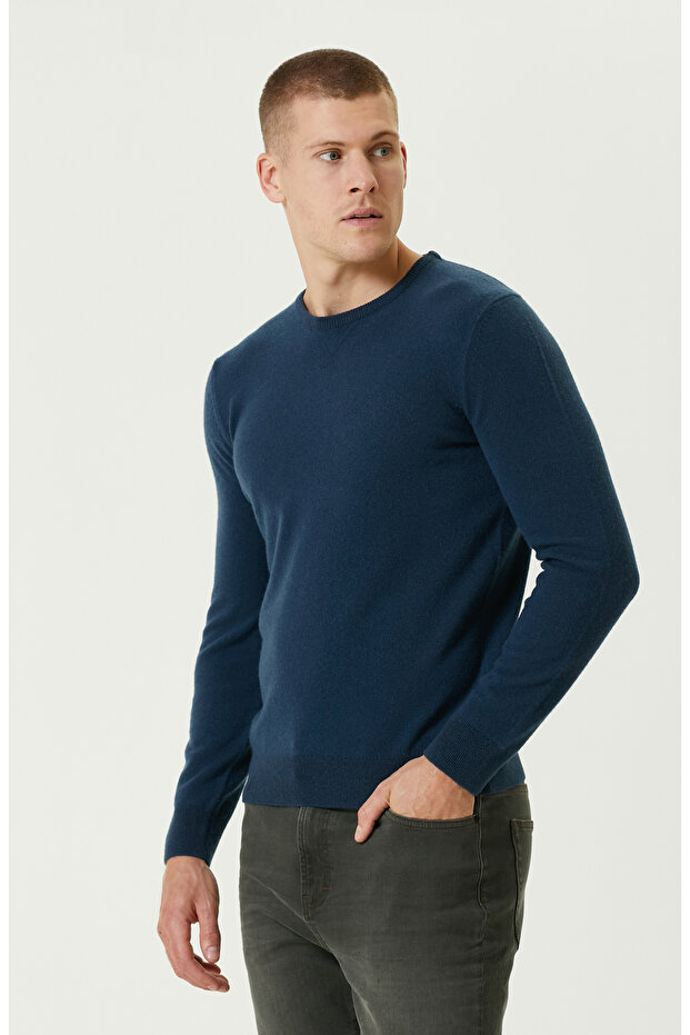 Limited Indigo Kaşmir Karışımlı Basic Kazak - 4