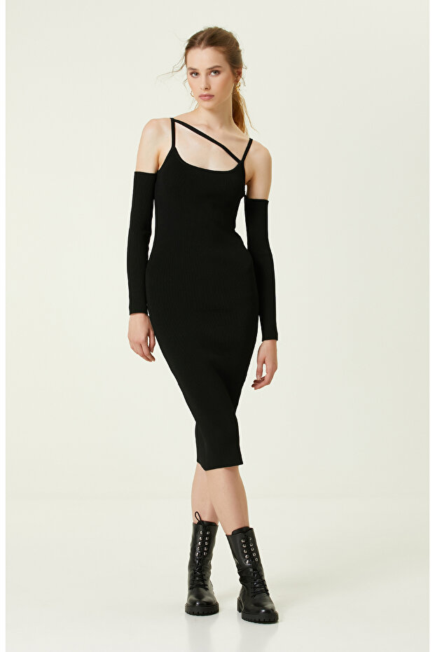 Siyah Midi Elbise - 2