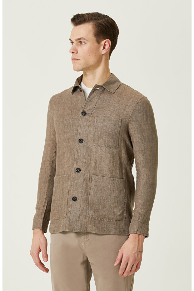 Bej Keten Erkek Ceket - 4