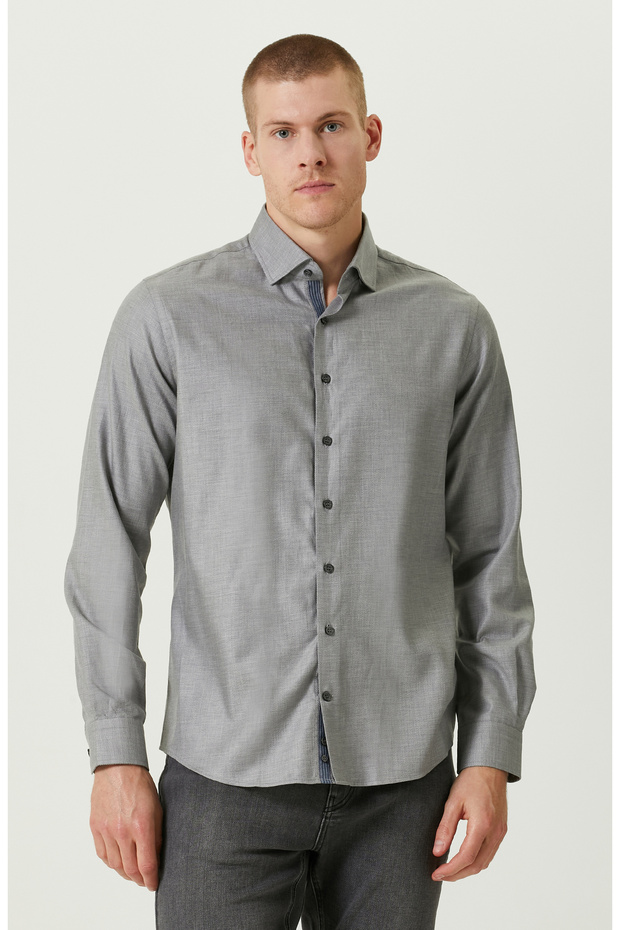 Pamuklu Gri Gömlek - 1