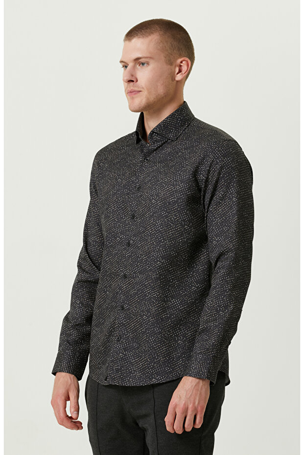 Pamuklu Siyah Print Gömlek - 3