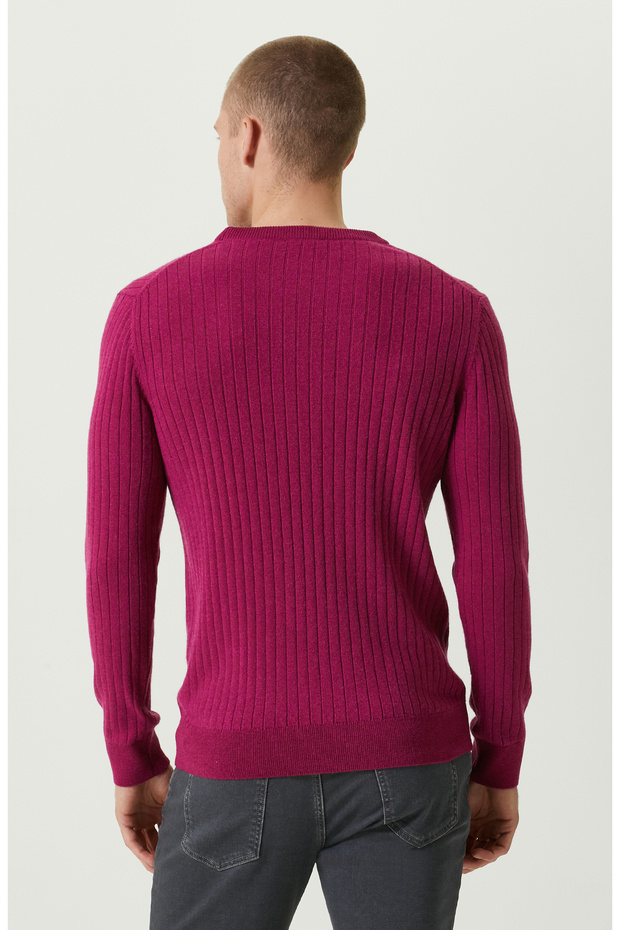 Fuşya Saç Örgülü Triko Kazak - 4