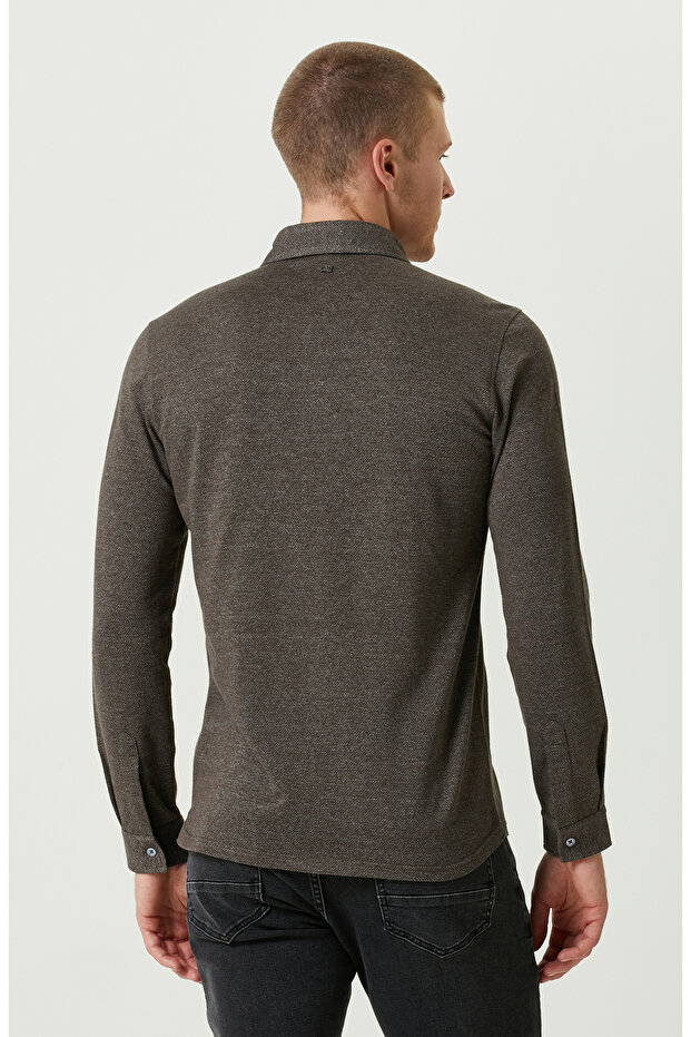 Örme Klasik Yaka Haki Gömlek - 4