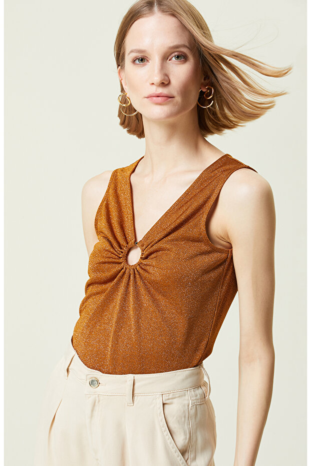 Bakır Kolsuz V Yaka Bluz - 4