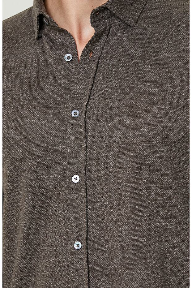 Örme Klasik Yaka Haki Gömlek - 6