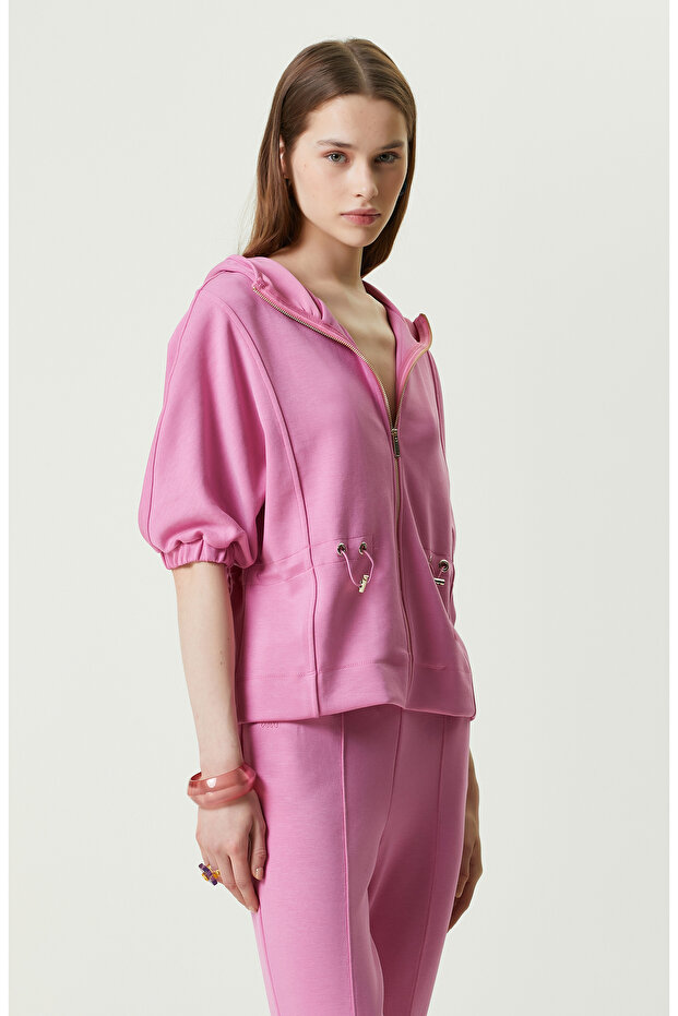 Pembe Kısa Kollu Kapüşonlu Ceket - 3
