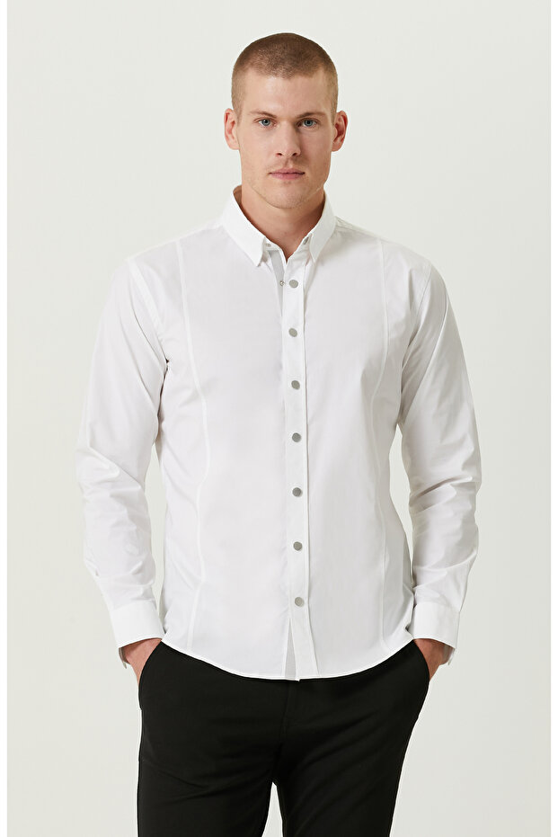 Çıtçıtlı Beyaz Gömlek - 1