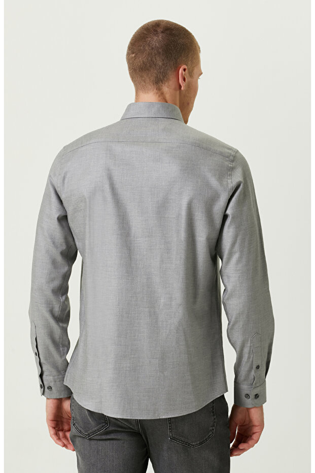 Pamuklu Gri Gömlek - 4