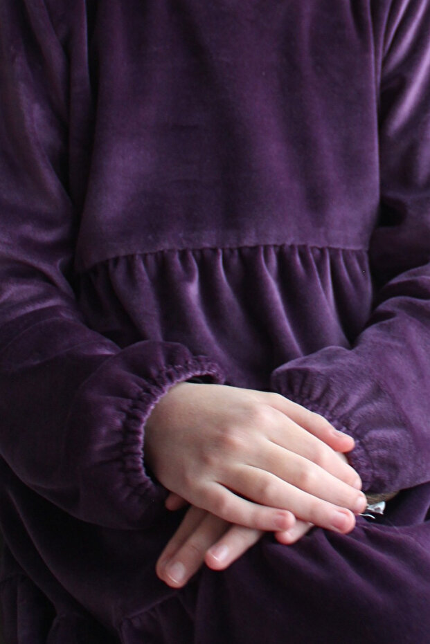 Kız Çocuk Modest Pamuk Kadife Midi Elbise - 4