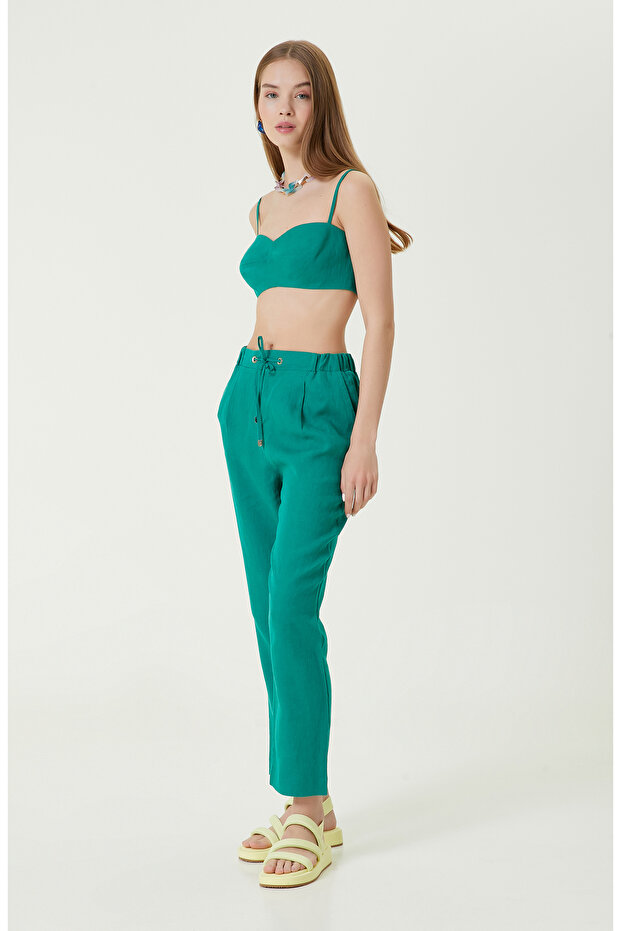 Yeşil Askılı Keten Büstiyer - 2