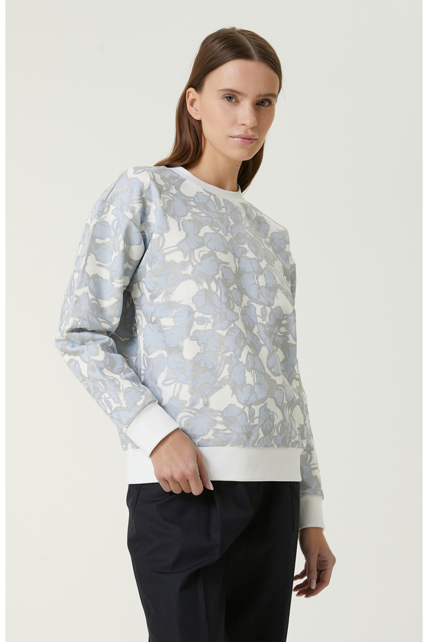 Mavi Beyaz Baskılı Sweatshirt - 4