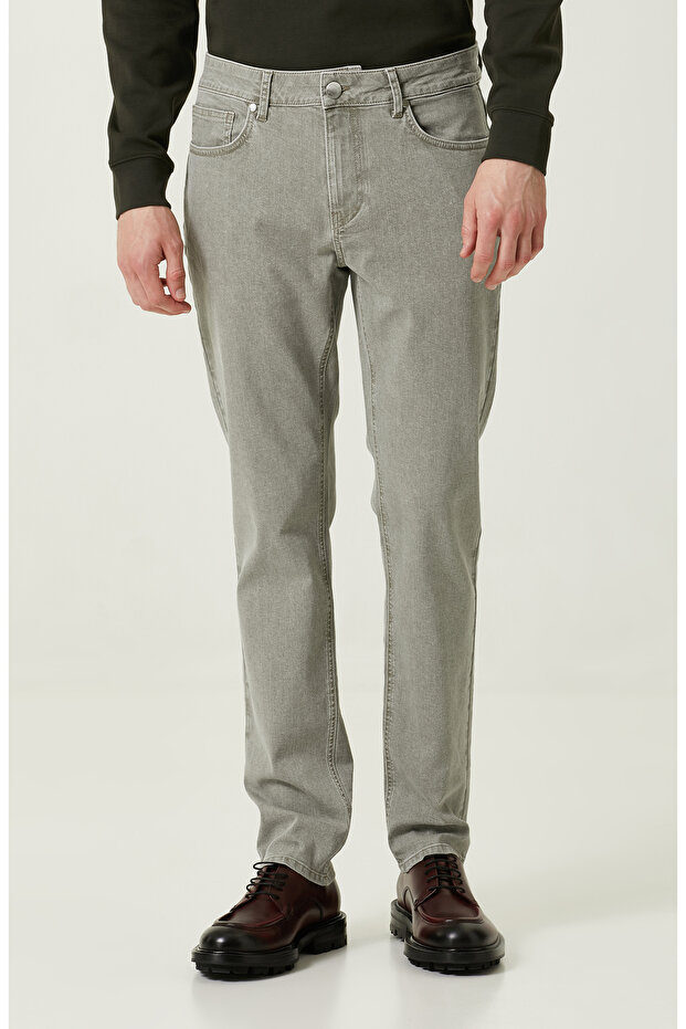 Düz Paça Haki Denim Pantolon - 2