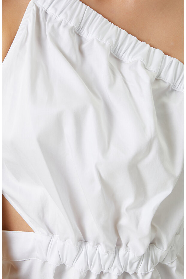 Beyaz Tek Omuz Elbise - 6