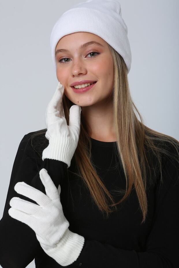 Beyaz Örme Unisex Eldiven - 7