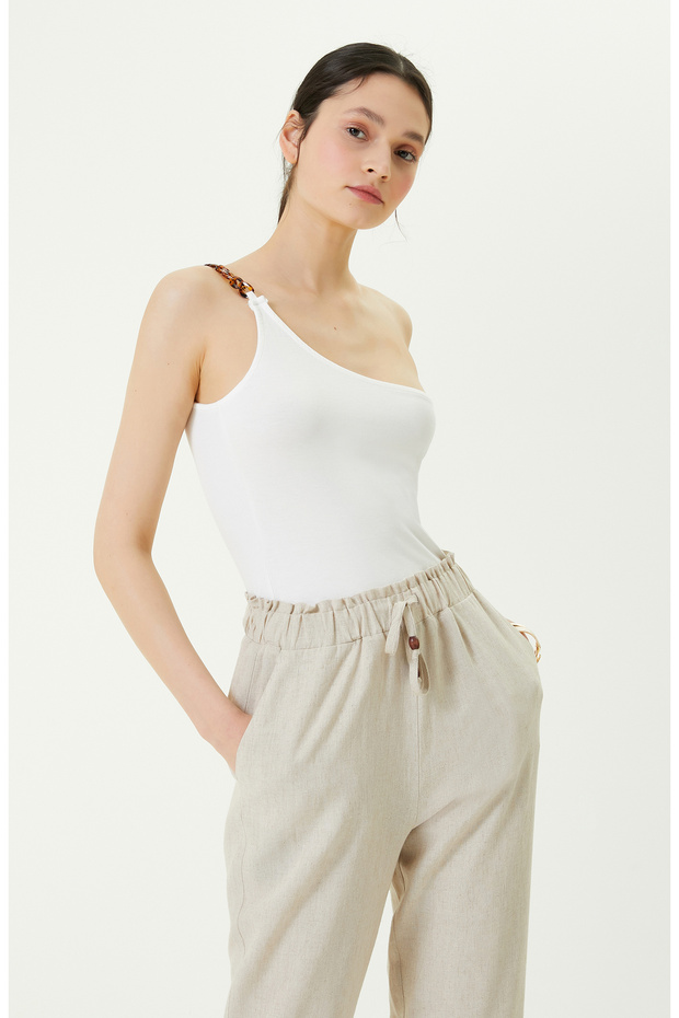 Tek Omuz Yaka Ekru Tshirt - 3