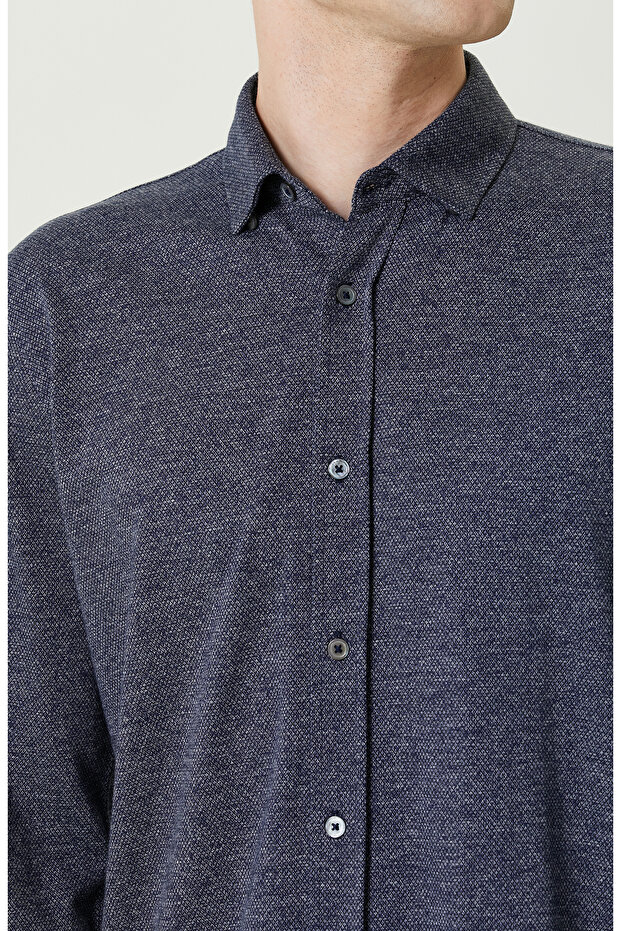 Örme Klasik Yaka İndigo Gömlek - 5