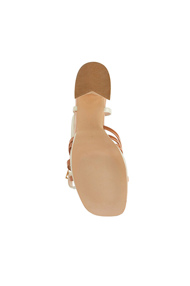 Krem Kadın Deri Sandalet - 5