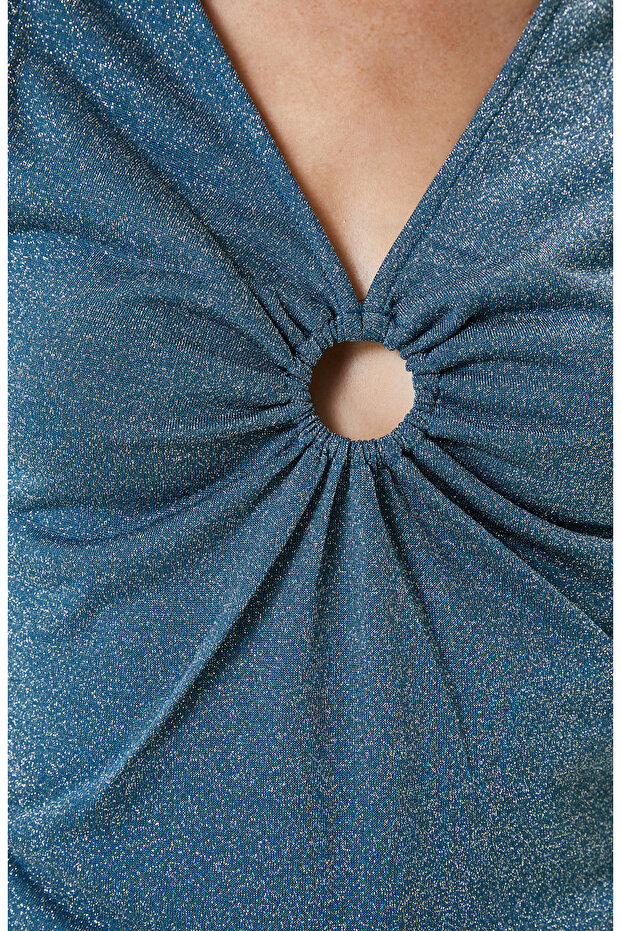 Petrol V Yaka Bluz - 6