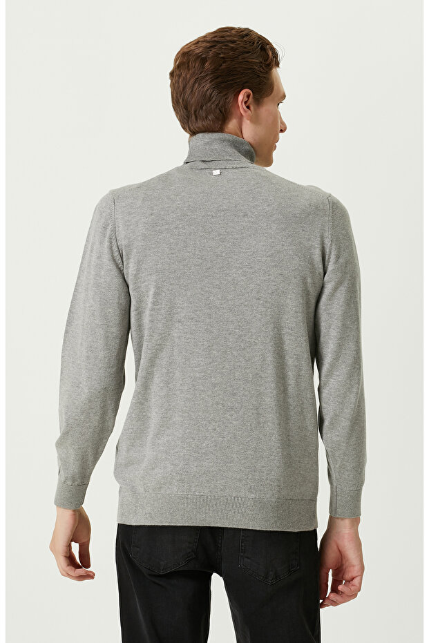 سترة رمادية ميلانج الياقة المدورة - 4