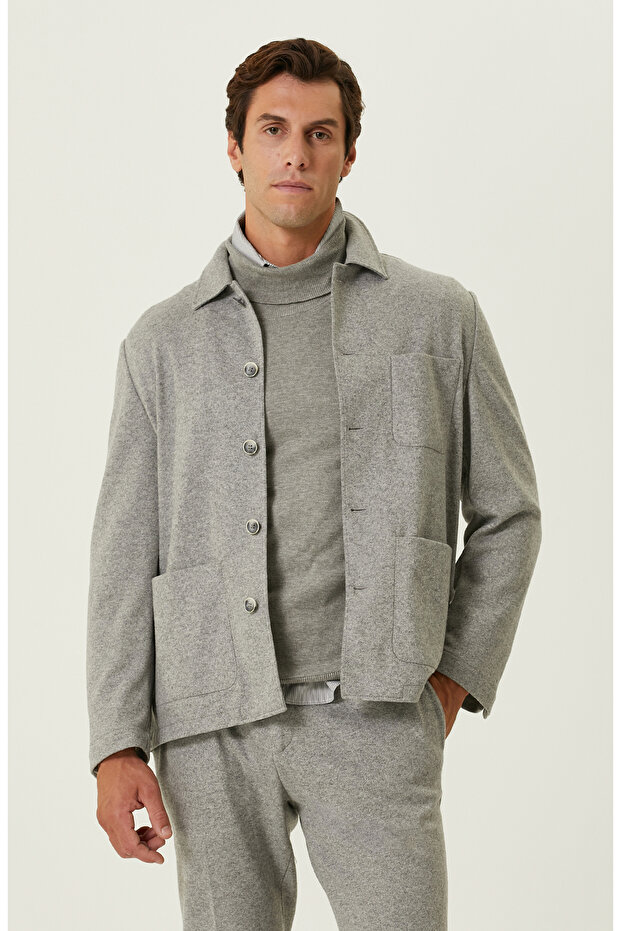 Gri Örme Ceket - 1