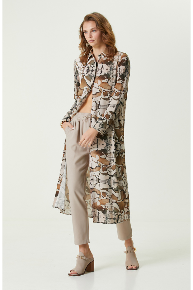 Haki Desenli Midi Boy Elbise - 2
