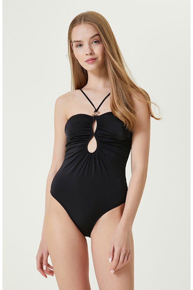 Damla Dekolteli Siyah Mayo - 2