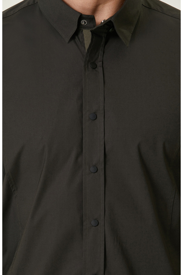 Çıtçıtlı Haki Gömlek - 7