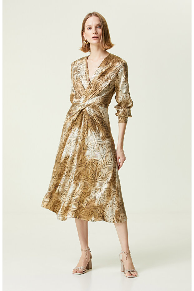 Bej V Yaka Uzun Elbise - 2