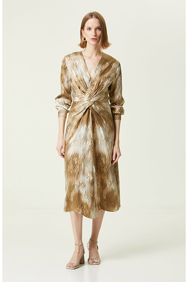 Bej V Yaka Uzun Elbise - 3