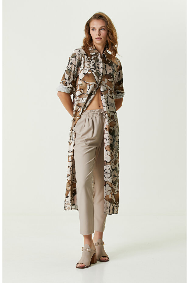 Haki Desenli Midi Boy Elbise - 3