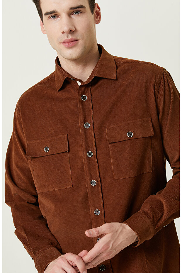 Karamel Cepli Kadife Gömlek - 5