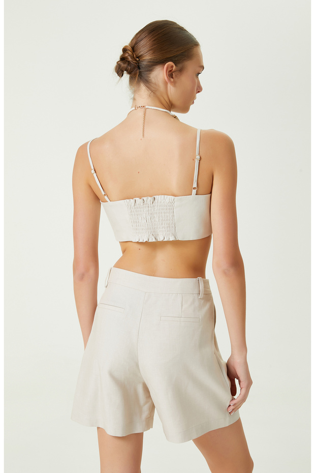 Askılı Bej Keten Büstiyer - 5