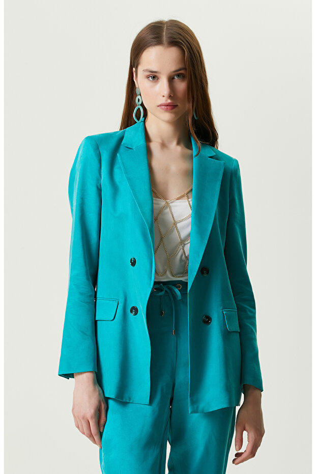 Ördek Başı Yeşil Dokuma Blazer Ceket - 3