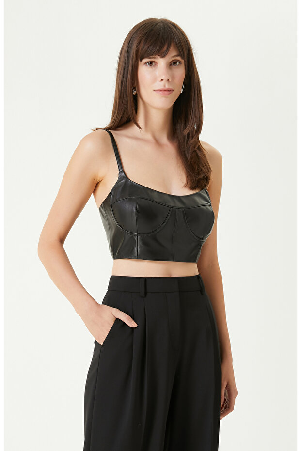 Siyah Deri Büstiyer - 2