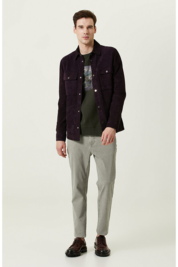 Düz Paça Haki Denim Pantolon - 1