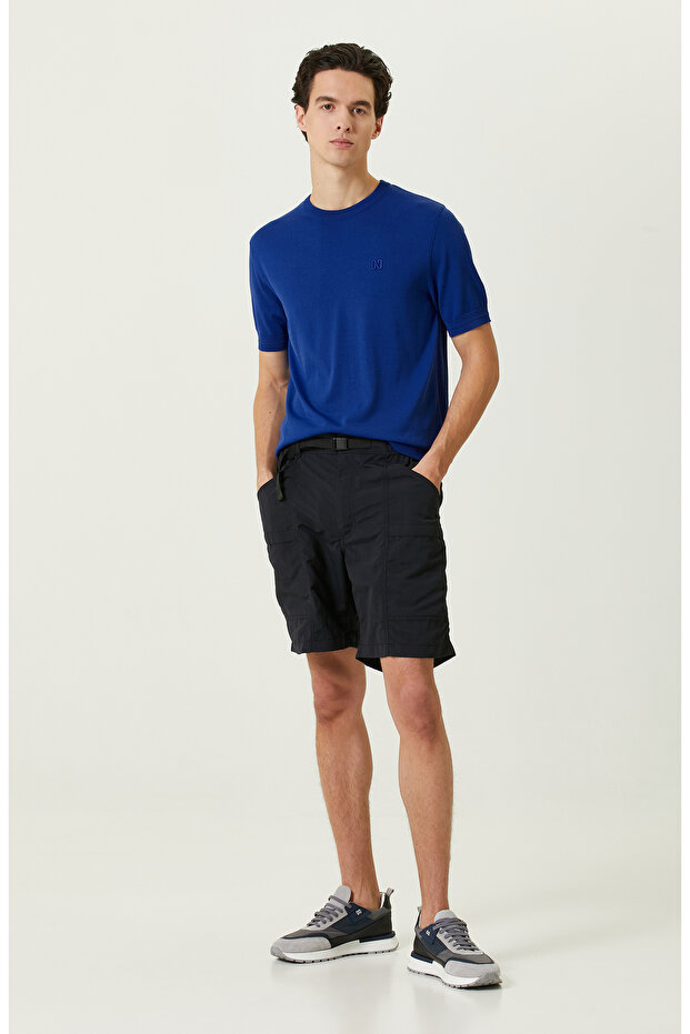 N-Tech Siyah Beli Lastikli Kargo Cep Şort - 1