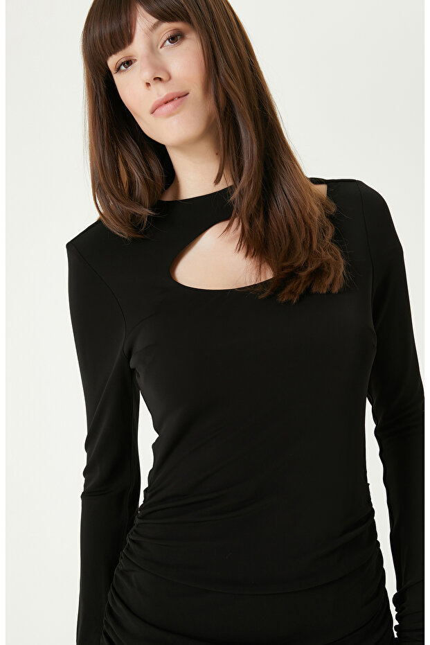 Siyah Midi Boy Elbise - 3