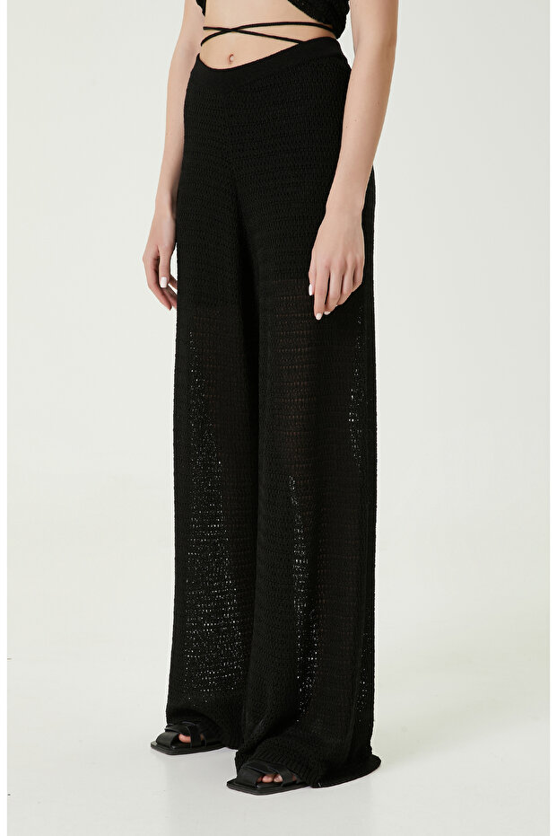 Siyah Ajurlu Triko Plaj Pantolonu - 2