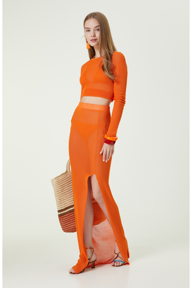 Turuncu Triko Plaj Etek - 1