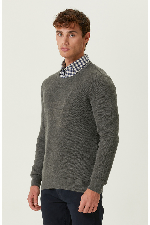 Koyu Gri Bisiklet Yaka Kazak - 4