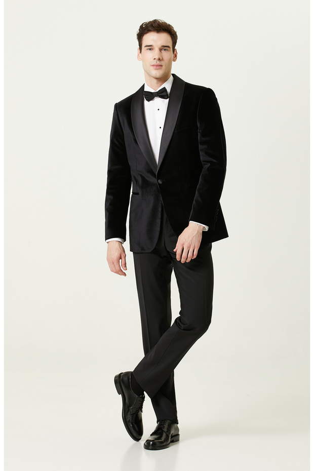 Siyah Kadife Smokin Ceket - 2