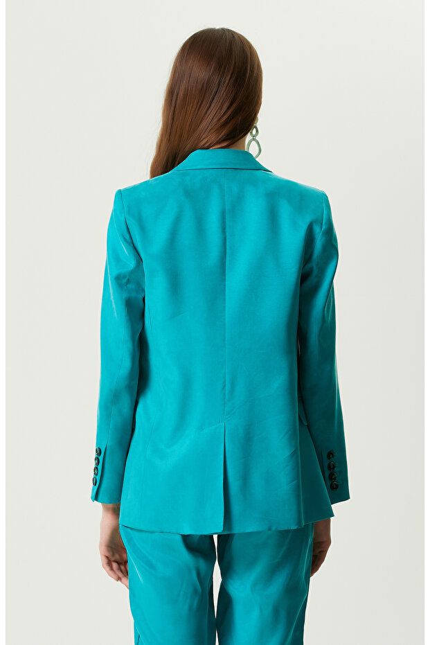 Ördek Başı Yeşil Dokuma Blazer Ceket - 5