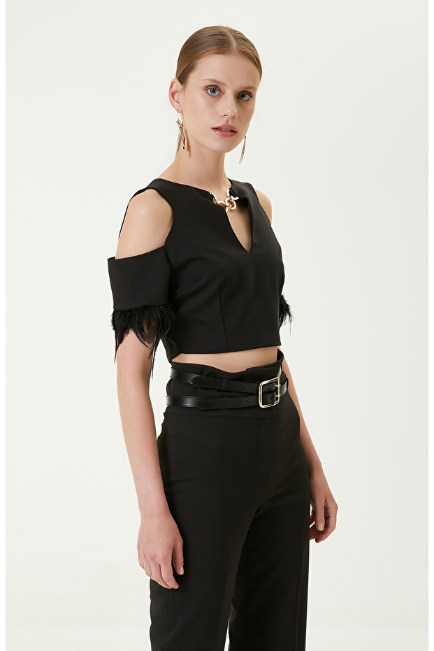 Tek Omuz V Yaka Siyah Büstiyer - 3